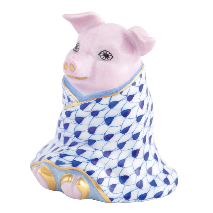 Herend Pig In a Blanket Figurine Figurines Herend Sapphire 