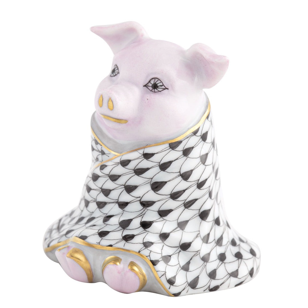 Herend Pig In a Blanket Figurine Figurines Herend Black 