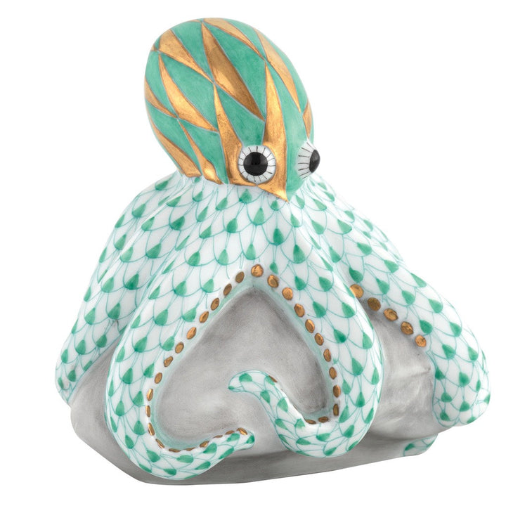 Herend Octopus On Rock Figurine Figurines Herend Lime Green 