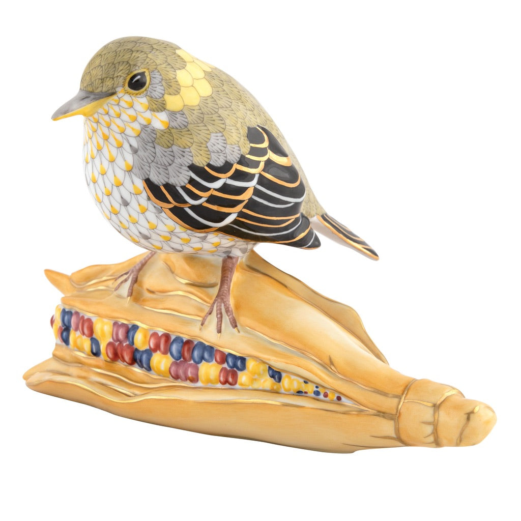 Herend Pine Warbler on Corn Figurine - Limited Edition Figurines Herend 