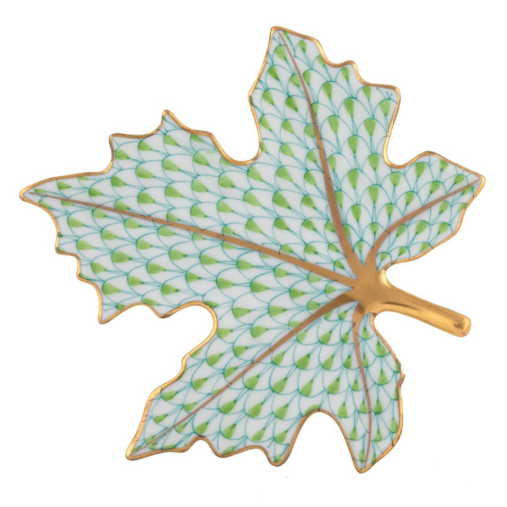 Herend Maple Leaf Figurine Figurines Herend Lime Green 