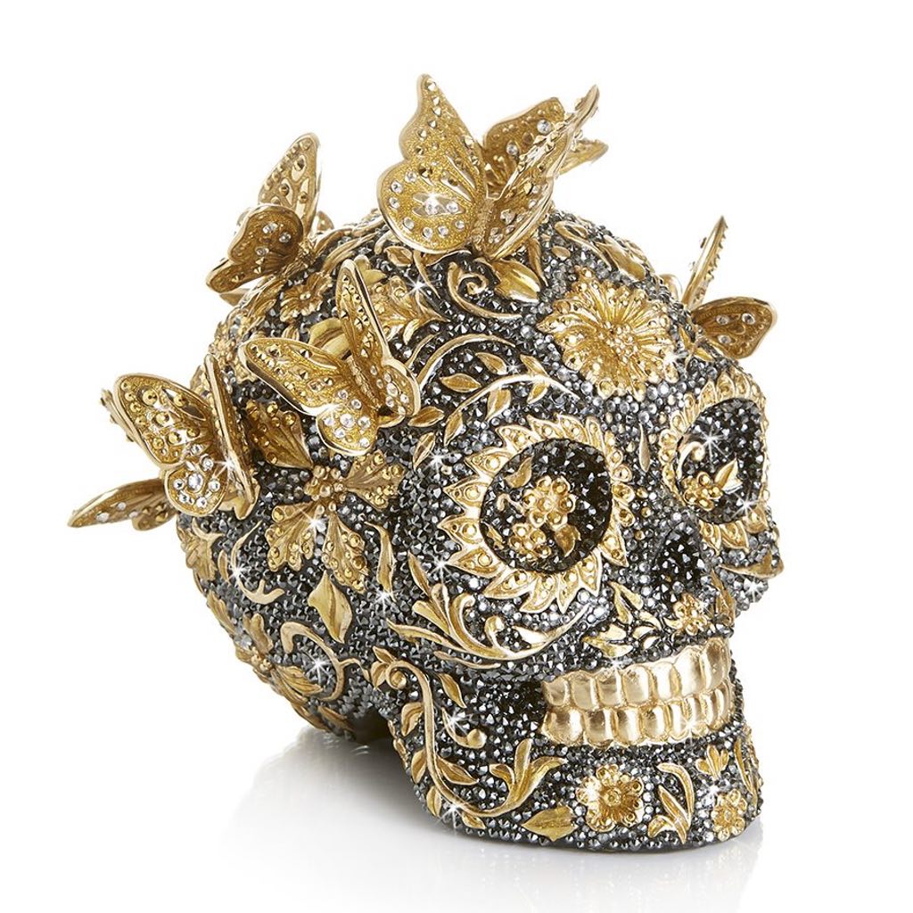 Jay Strongwater Frida Pave Skull with Butterflies Figurine Figurines Jay Strongwater 