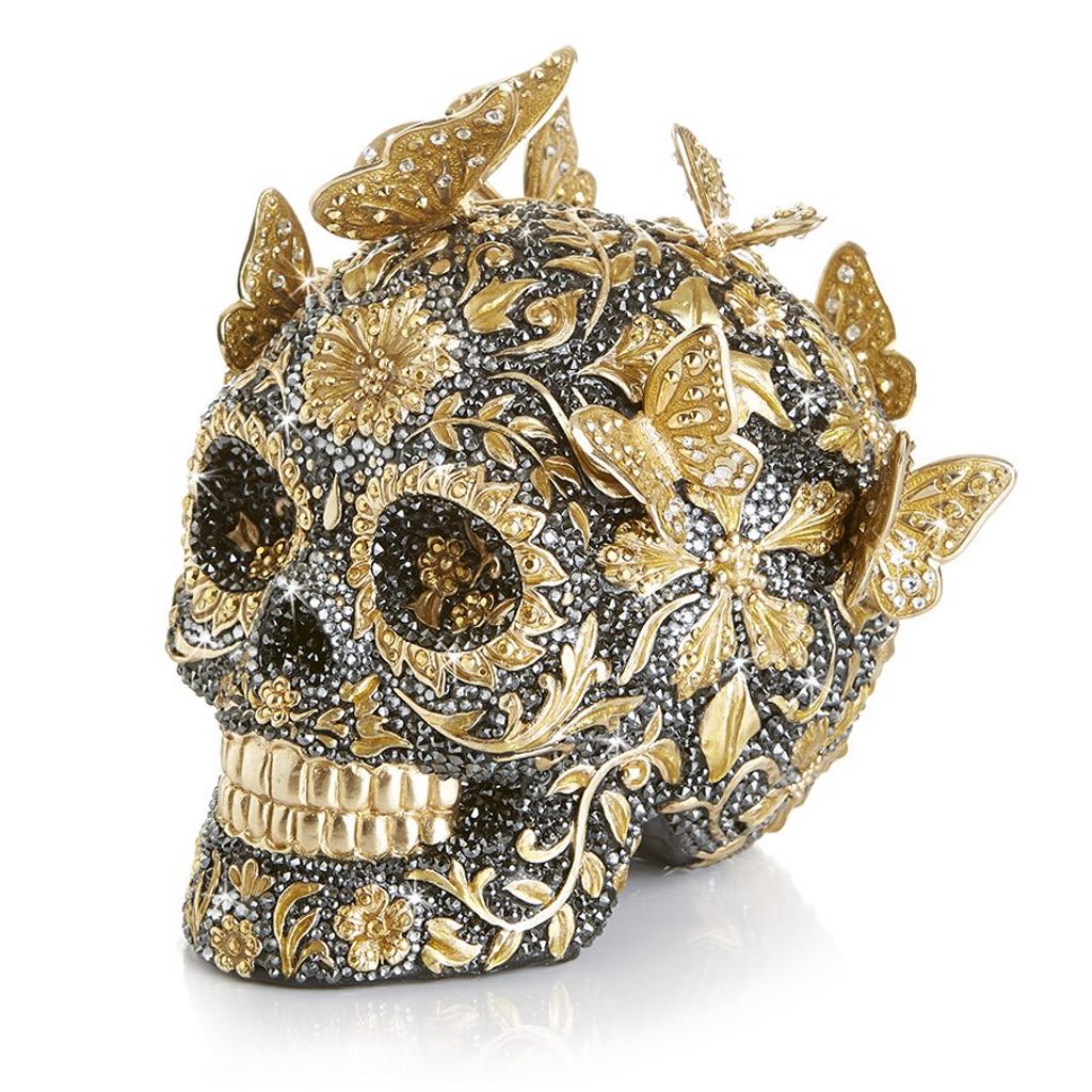 Jay Strongwater Frida Pave Skull with Butterflies Figurine Figurines Jay Strongwater 