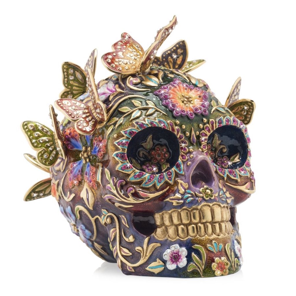 Jay Strongwater Frida Skull with Butterflies Figurine Figurines Jay Strongwater 