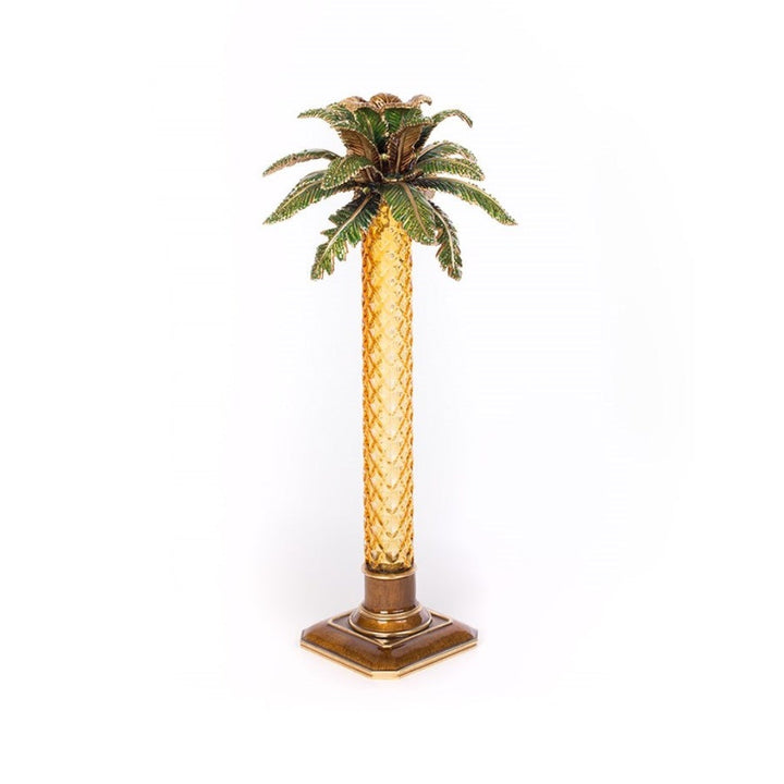 Jay Strongwater Kiana Palm Leaf Jeweled Glass Candlestick Candle Holders Jay Strongwater 