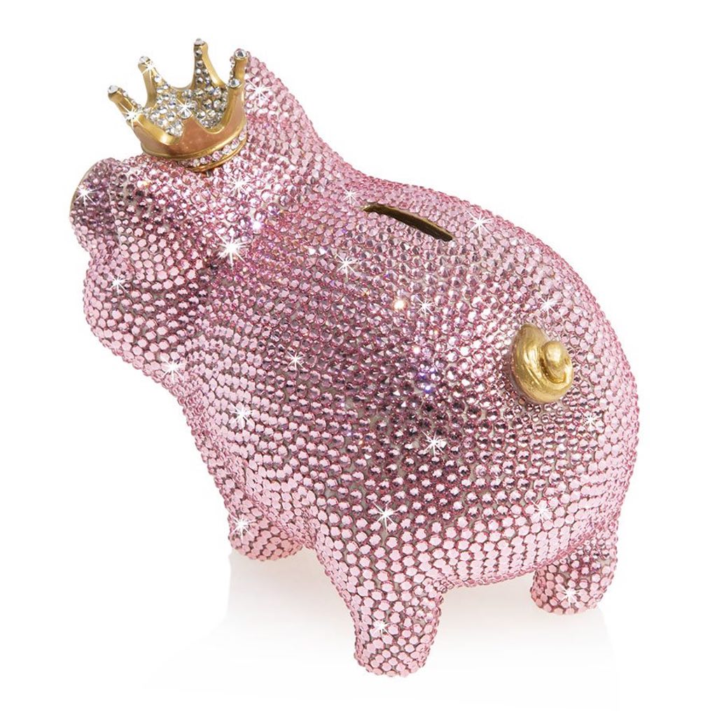 Jay Strongwater Pave Piggy Bank With Crown Figurines Jay Strongwater 