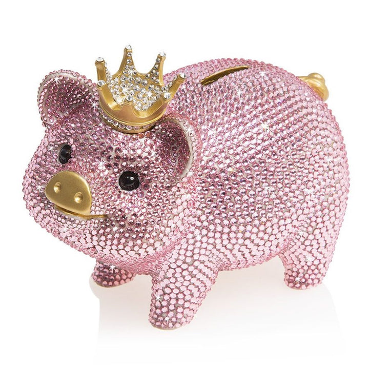 Jay Strongwater Pave Piggy Bank With Crown Figurines Jay Strongwater 