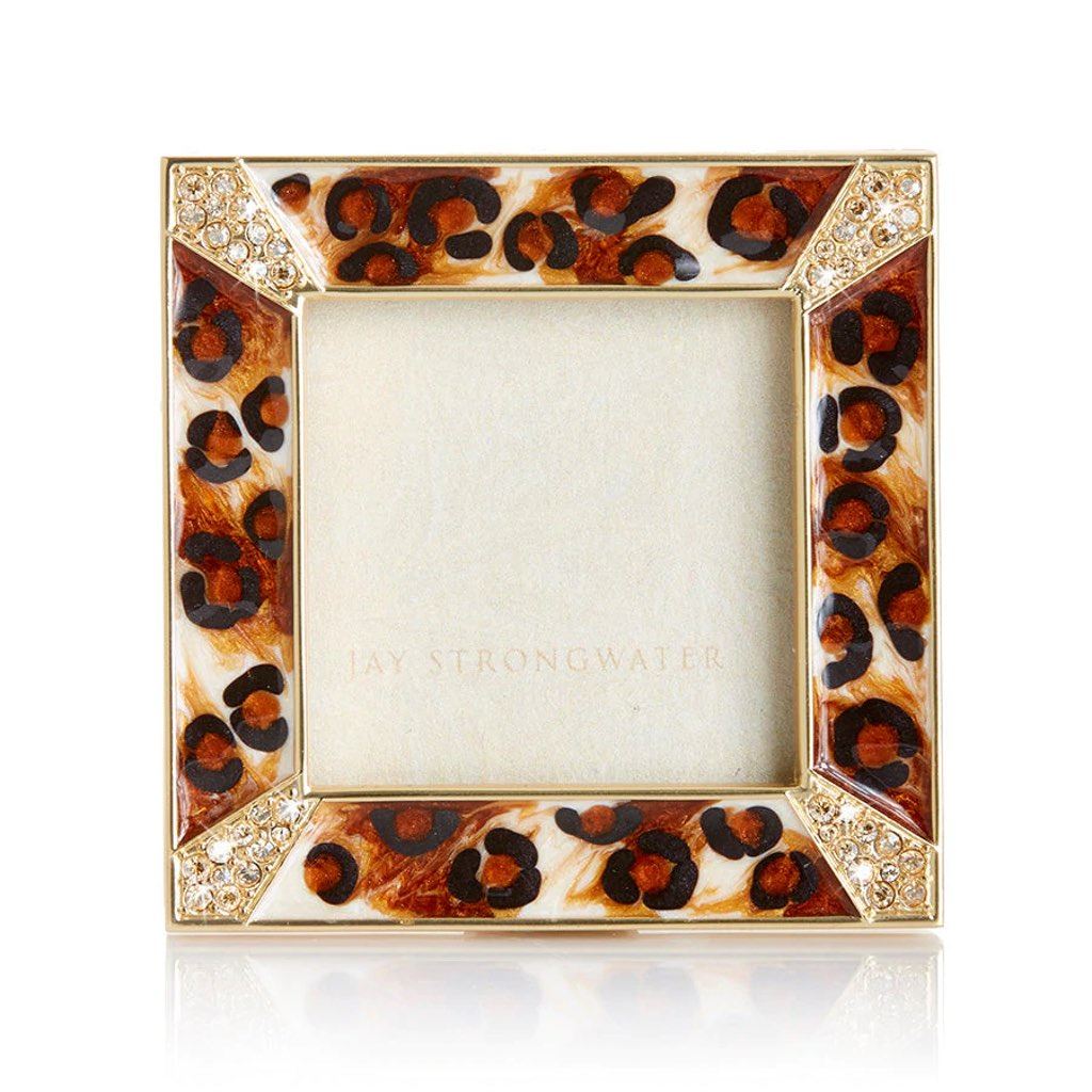 Jay Strongwater Leland Pave Corner 2" Square Frame - Amber Leopard Picture Frames Jay Strongwater 