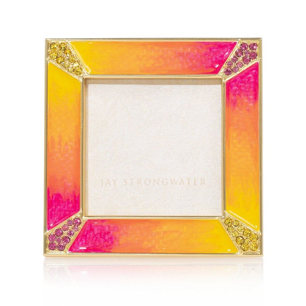 Jay Strongwater Leland Pave Corner 2" Square Frame - Electric Pink Picture Frames Jay Strongwater 