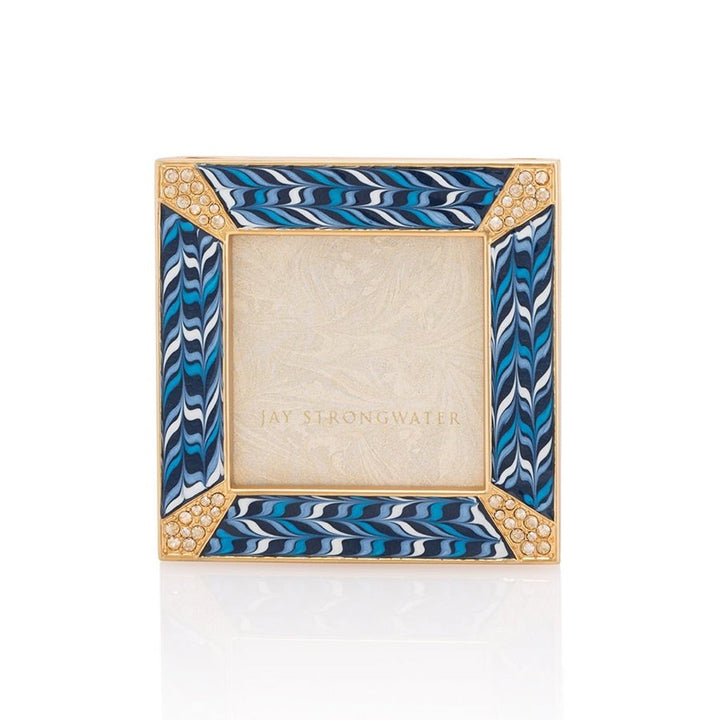 Jay Strongwater Leland Pave Corner 2" Square Frame - Sapphire Picture Frames Jay Strongwater 