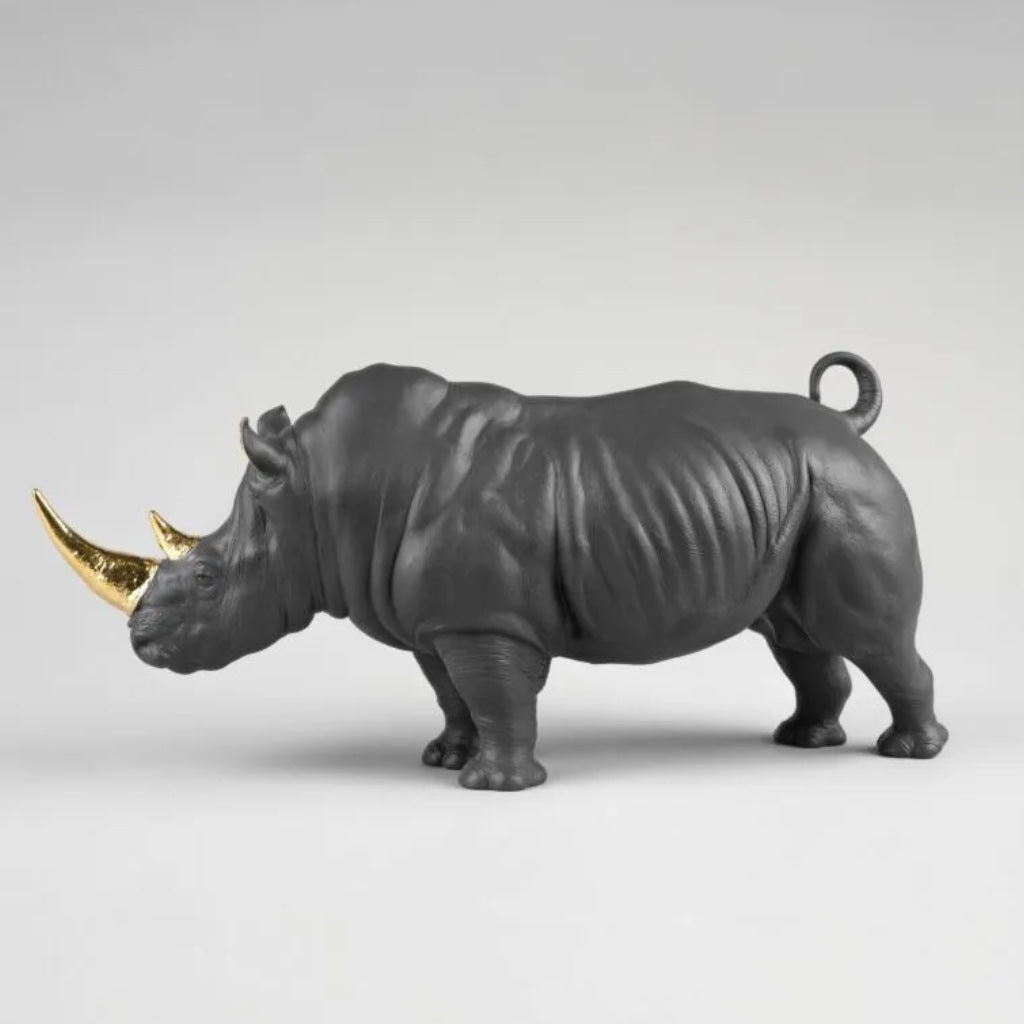 Lladro Porcelain Rhino Sculpture (Black-Gold) LE 1000 Figurines Lladro 