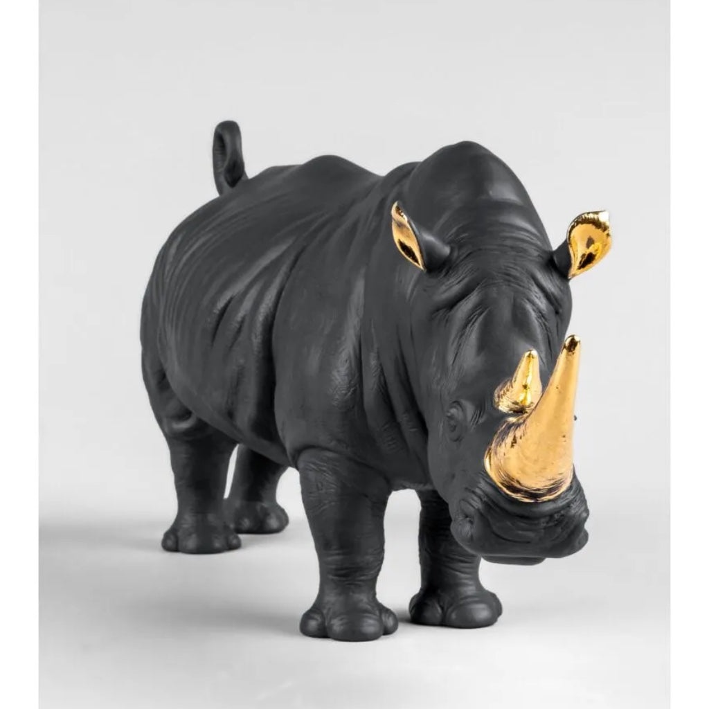 Lladro Porcelain Rhino Sculpture (Black-Gold) LE 1000 Figurines Lladro 