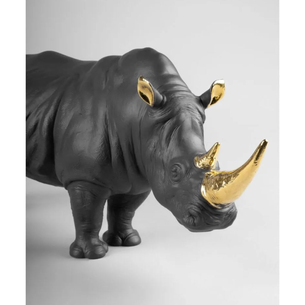 Lladro Porcelain Rhino Sculpture (Black-Gold) LE 1000 Figurines Lladro 