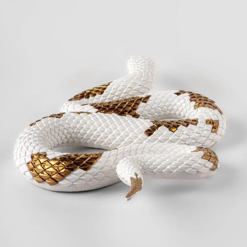 Lladro Porcelain Snake Figurine (White-Copper) Figurines Lladro 