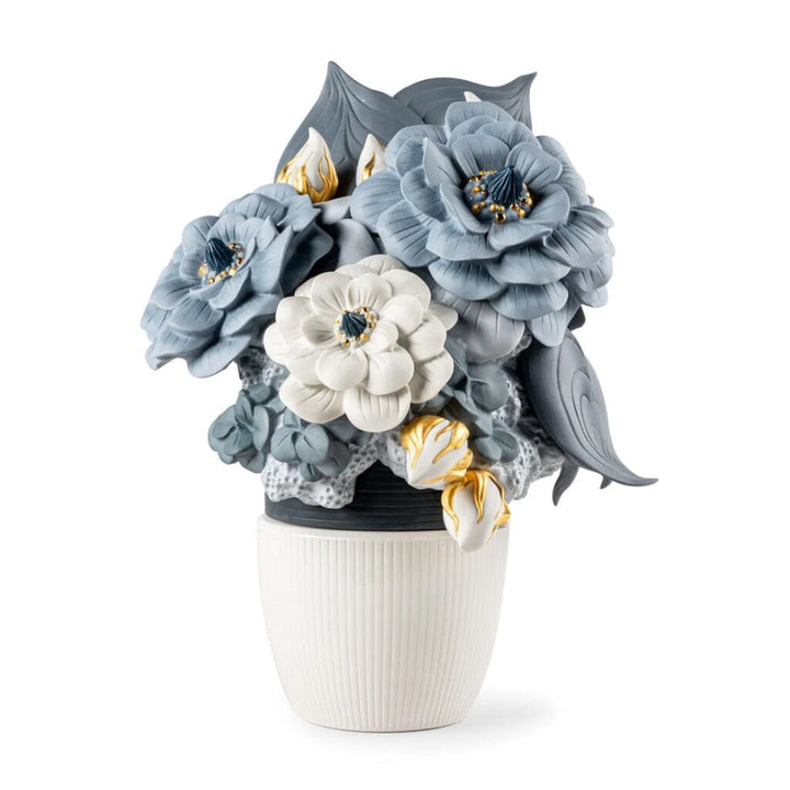 Lladro Porcelain Vase With Flowers (Blue) Vases Lladro 