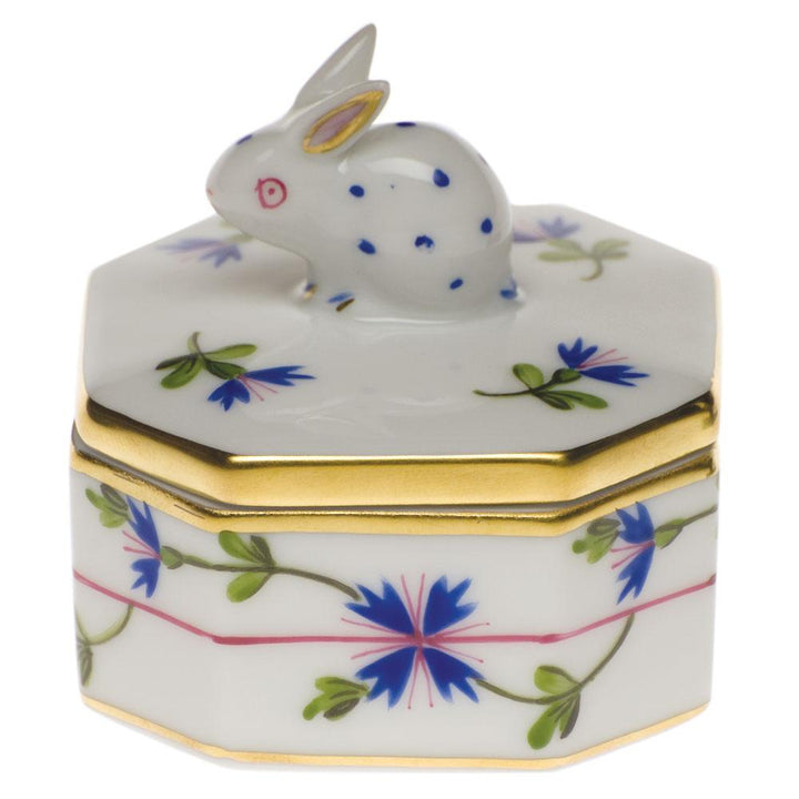 Herend Petite Octagonal Box - Bunny Figurines Herend Blue Garland 