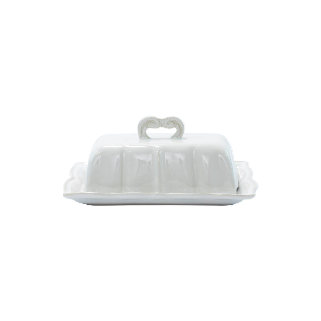 Vietri Incanto Stone White Baroque Butter Dish Dinnerware Vietri 