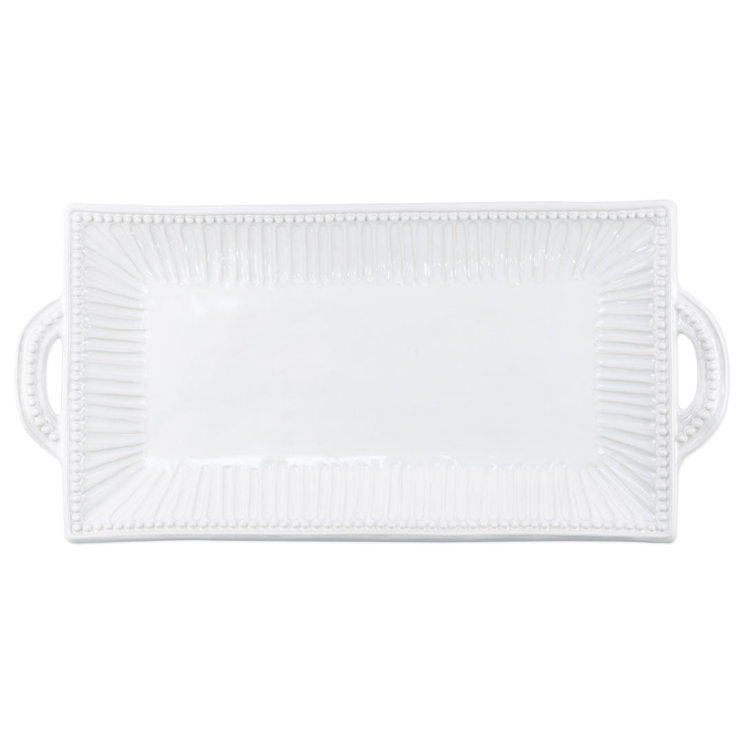 Vietri Incanto Stone White Stripe Handled Rectangular Platter Dinnerware Vietri 