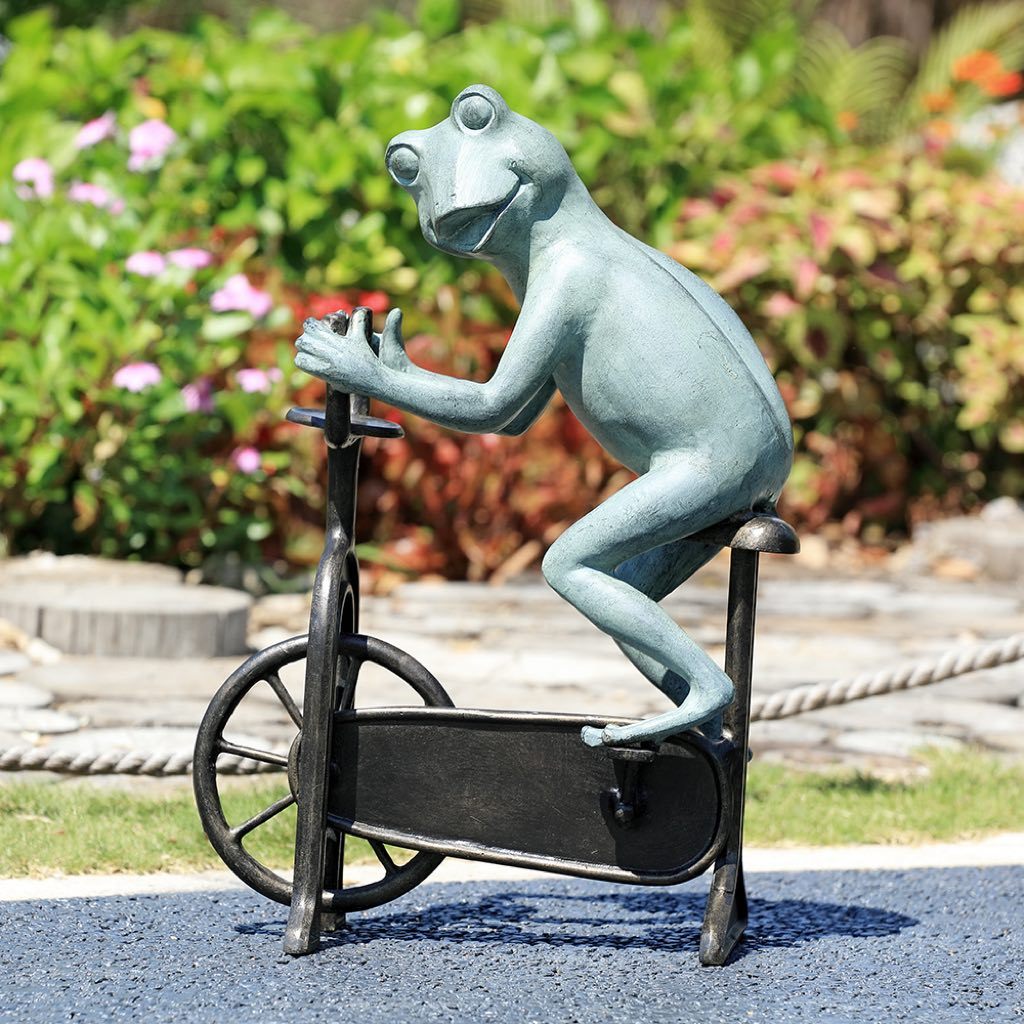 SPI Garden Workout Frog on Bicycle Sculpture Sculptures SPI 