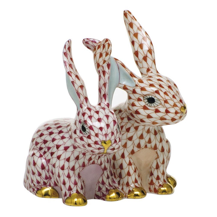 Herend Twisted Bunnies Figurines Herend Rust + Raspberry (Pink) 