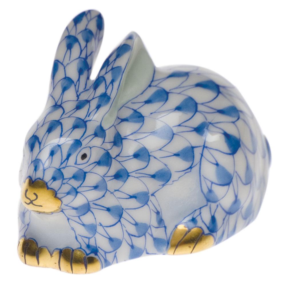 Herend Miniature Lying Rabbit Figurines Herend Blue 