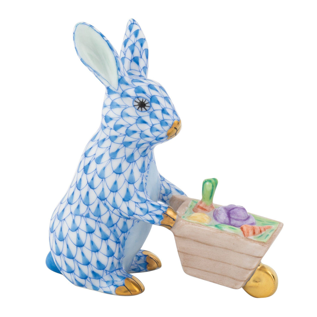 Herend Wheelbarrow Bunny Figurines Herend Blue 