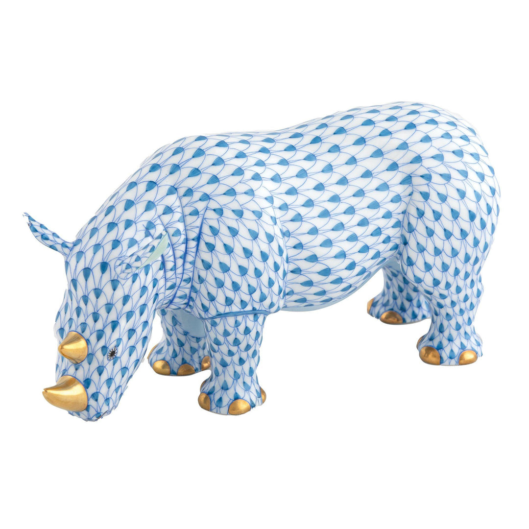 Herend Standing Rhinoceros Figurines Herend Blue 