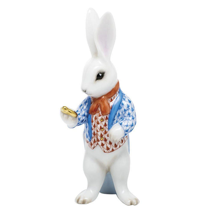 Herend White Rabbit Figurines Herend Blue + Rust 