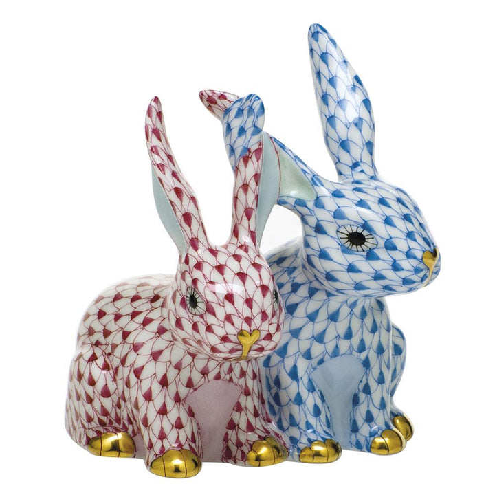 Herend Twisted Bunnies Figurines Herend Blue + Raspberry (Pink) 