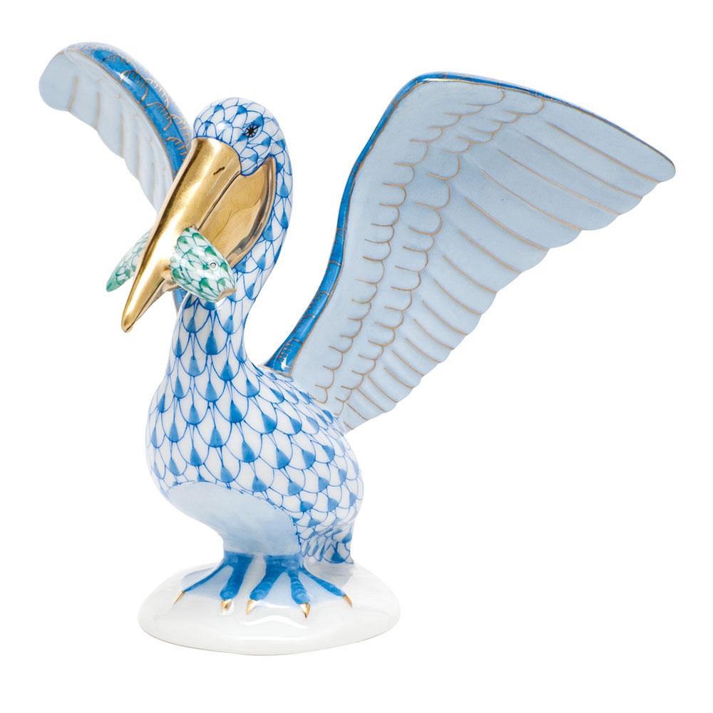 Herend Pelican W/Fish Figurines Herend Blue + Green 