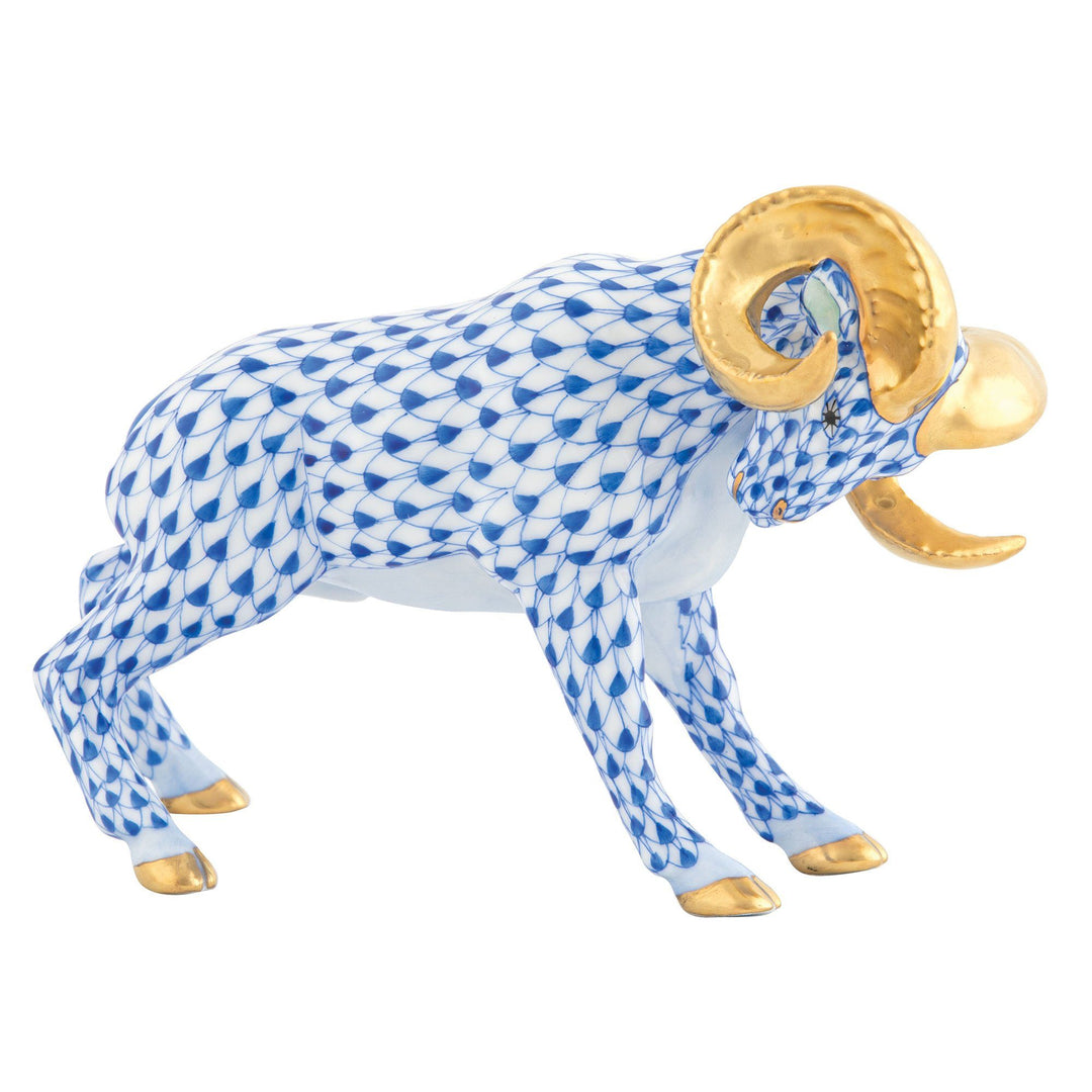 Herend Charging Ram Figurines Herend Sapphire 