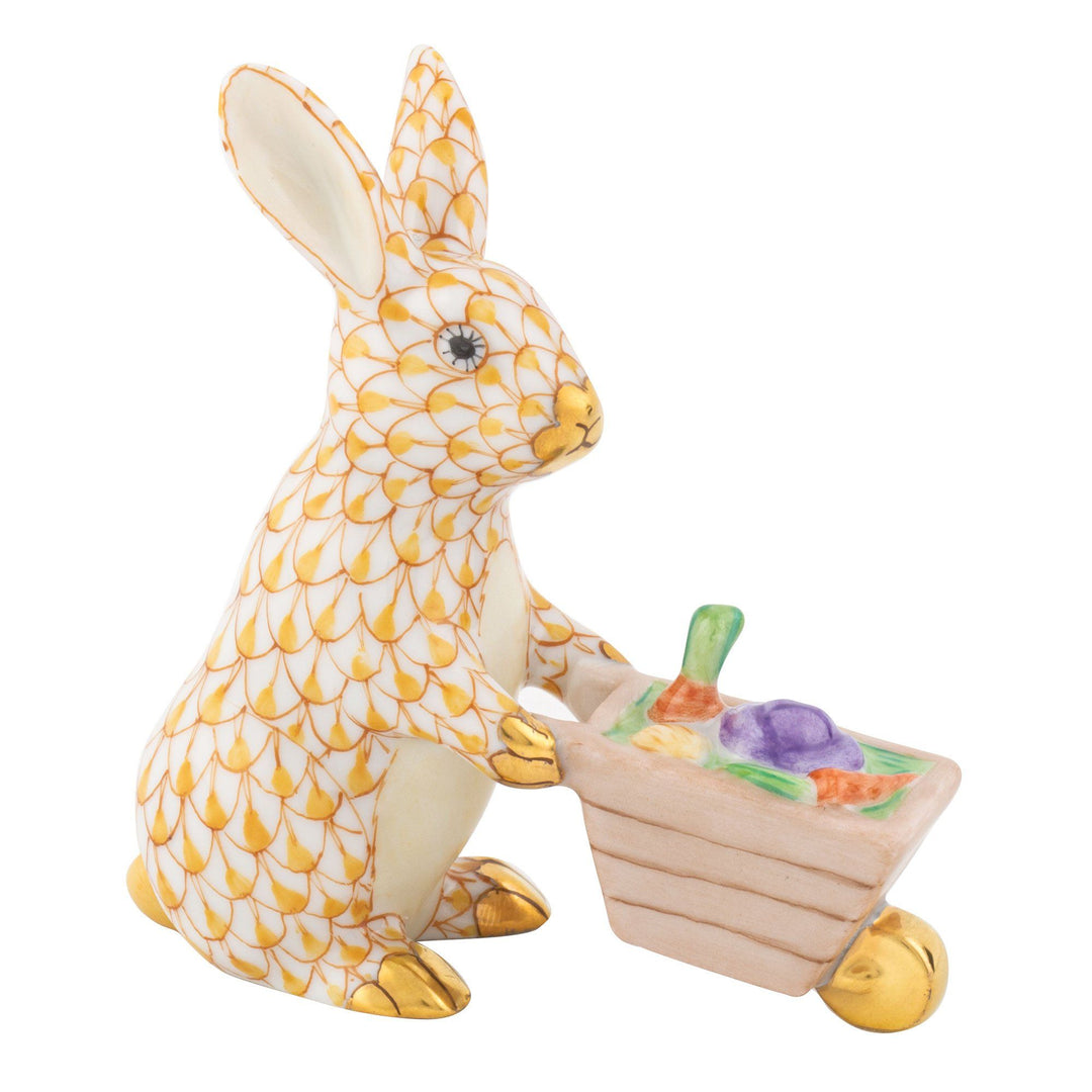 Herend Wheelbarrow Bunny Figurines Herend Butterscotch 