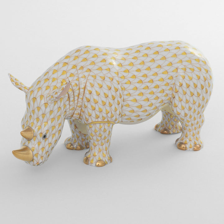 Herend Standing Rhinoceros Figurines Herend Butterscotch 