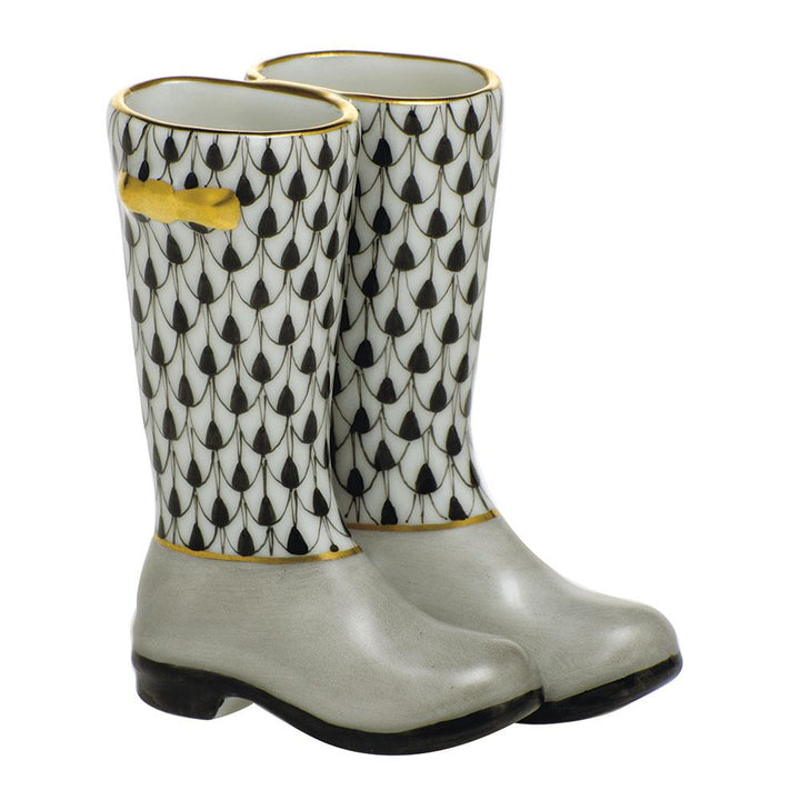 Herend Pair Of Rain Boots Figurines Herend Black 