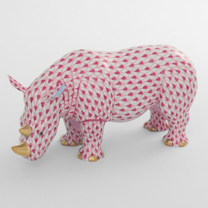 Herend Standing Rhinoceros Figurines Herend Raspberry (Pink) 