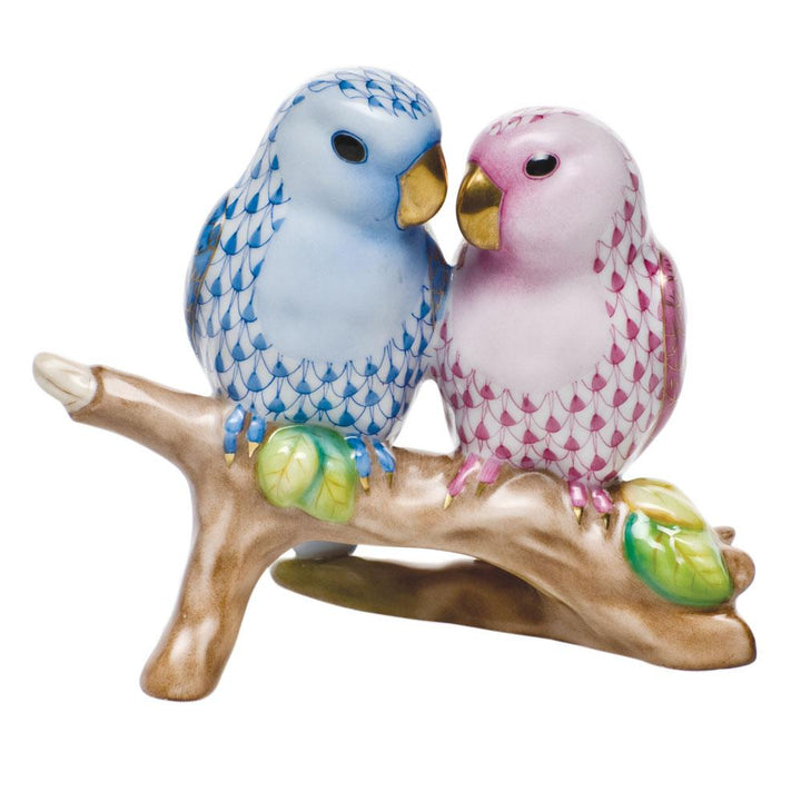 Herend Love Birds On Branch Figurines Herend Blue + Raspberry (Pink) 