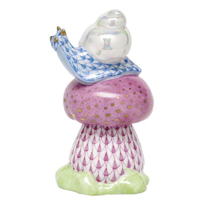 Herend Snail On Mushroom Figurines Herend Pink + Blue 