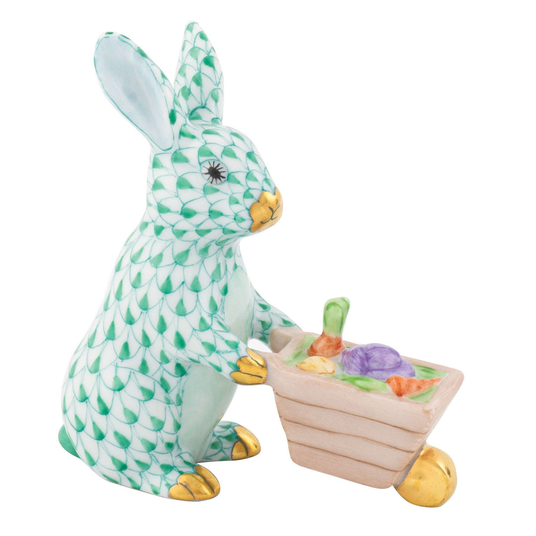 Herend Wheelbarrow Bunny Figurines Herend Green 