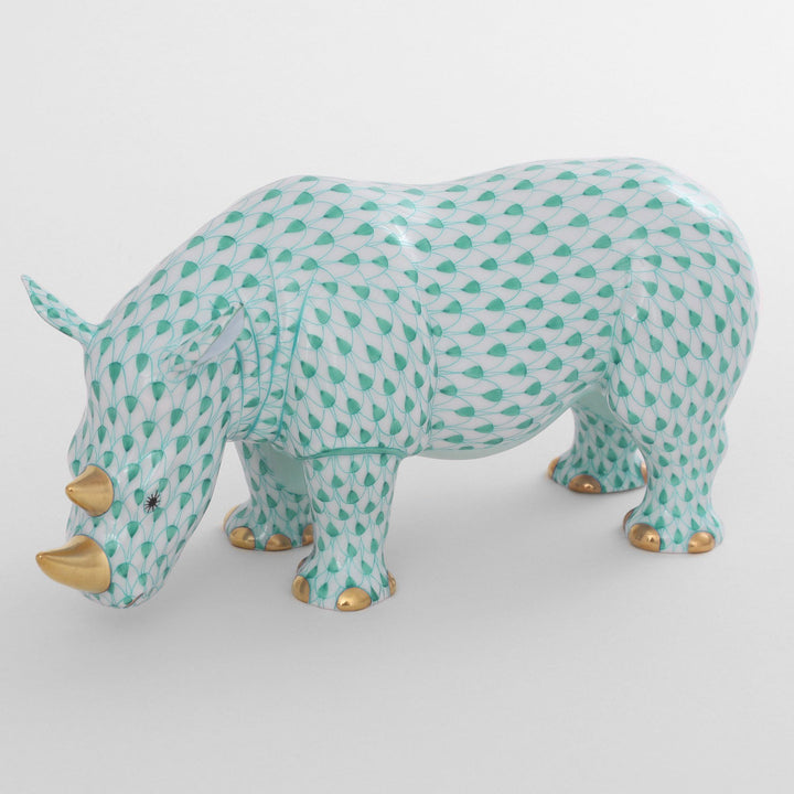 Herend Standing Rhinoceros Figurines Herend Green 