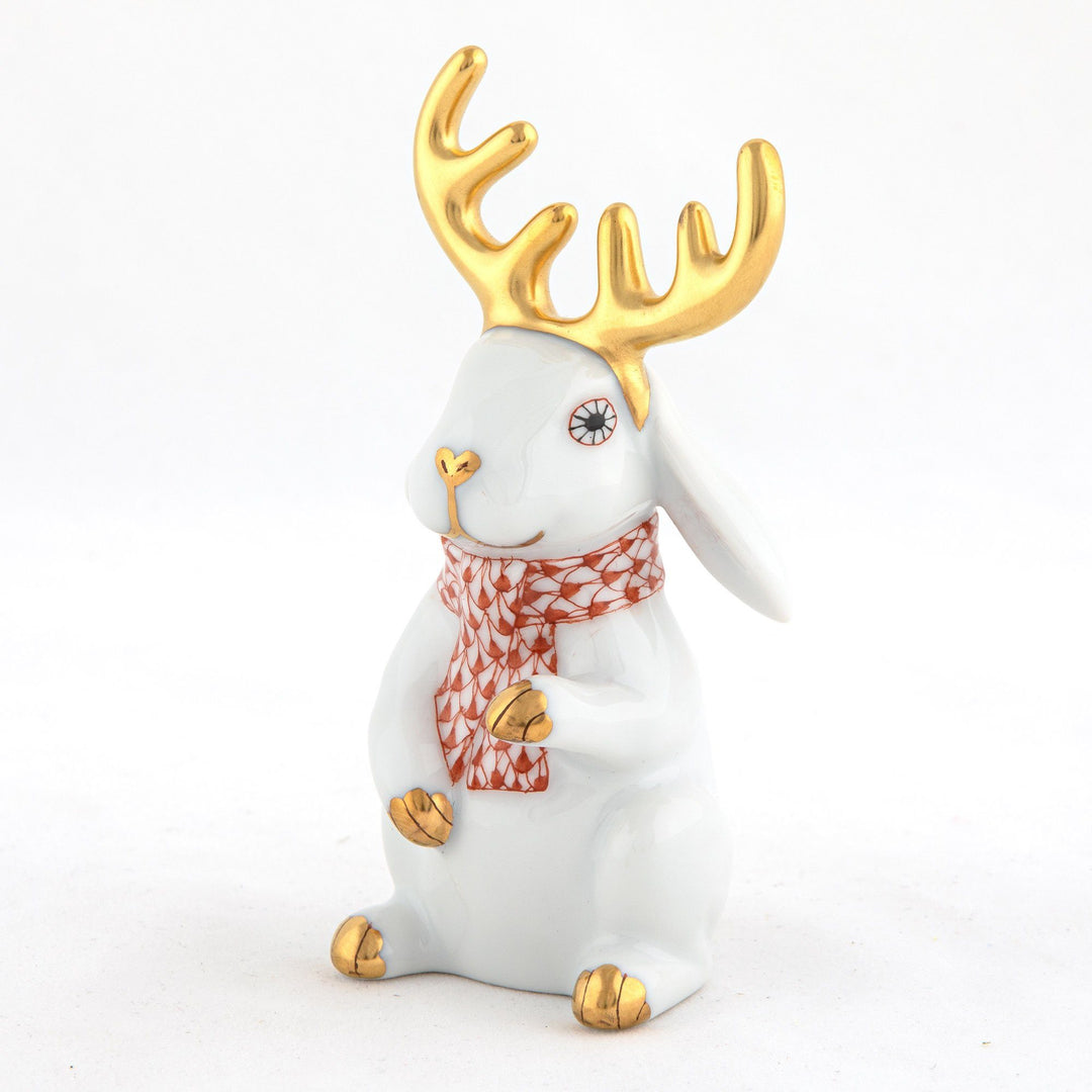 Herend Reindeer Rabbit Figurines Herend White + Rust 