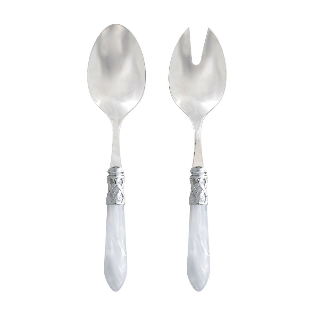 Vietri Aladdin Brilliant Salad Server Set Dinnerware Vietri White 