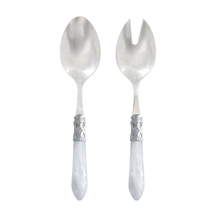 Vietri Aladdin Brilliant Salad Server Set Dinnerware Vietri White 